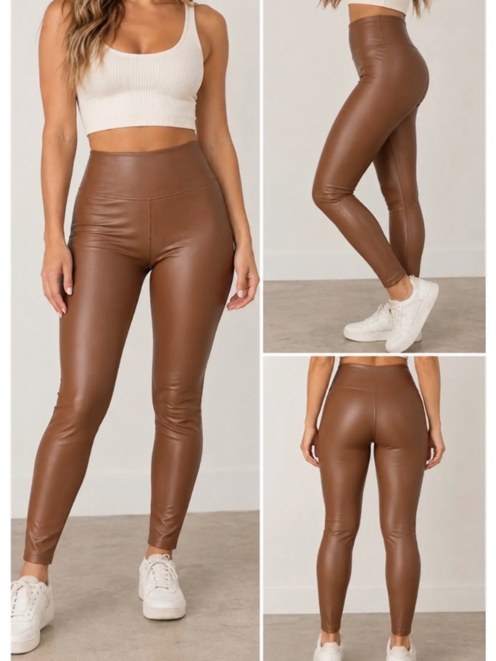 NWT Aerie Offline Real Luxe High-Rise Faux Leather Leggings Brown Size S
